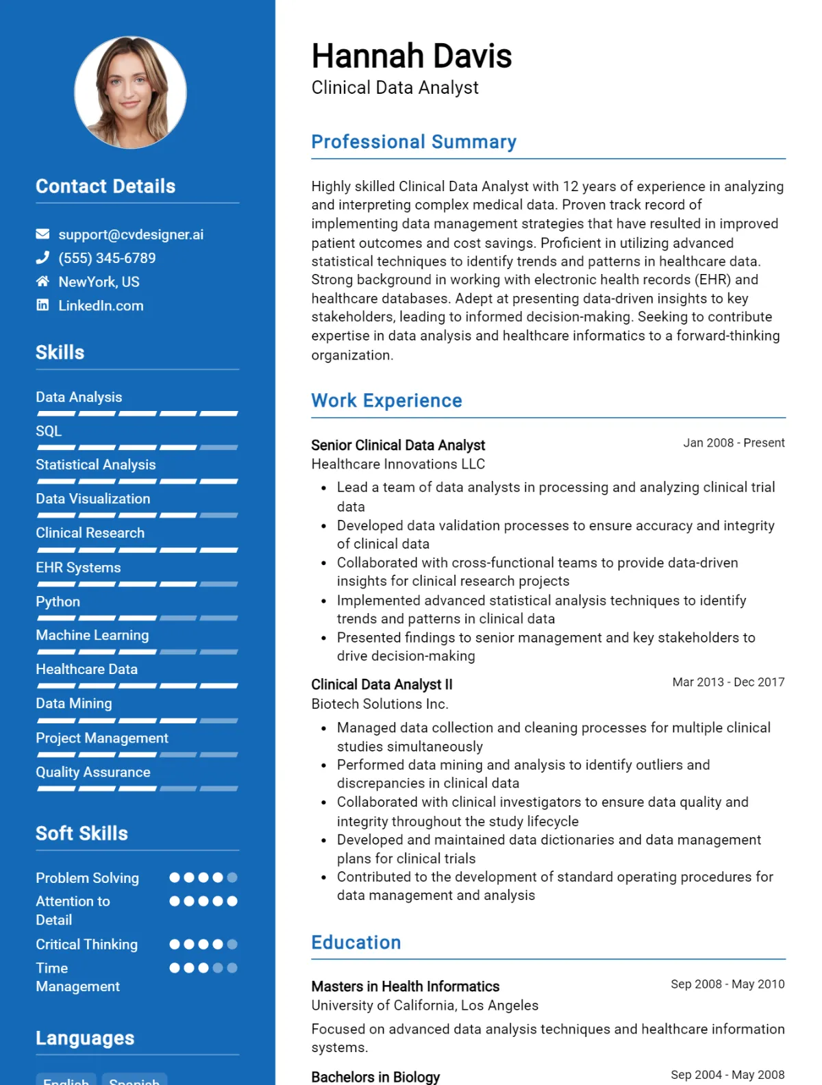 Clinical Data Analyst CV Example