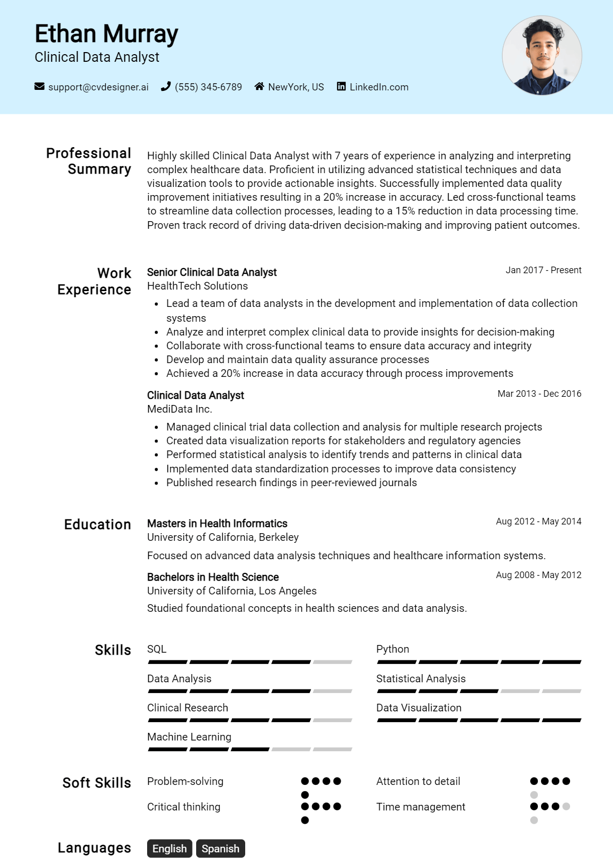 Clinical Data Analyst Resume Example