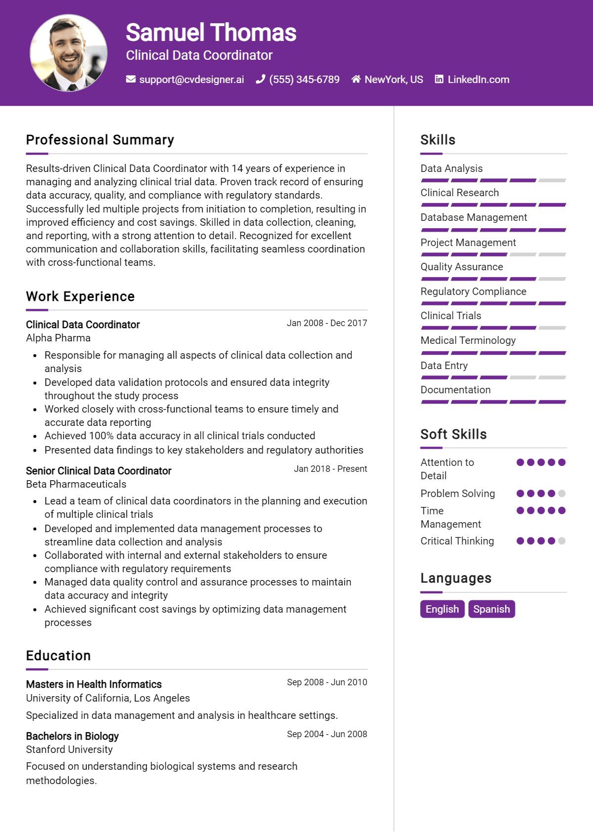 Clinical Data Coordinator Resume Example