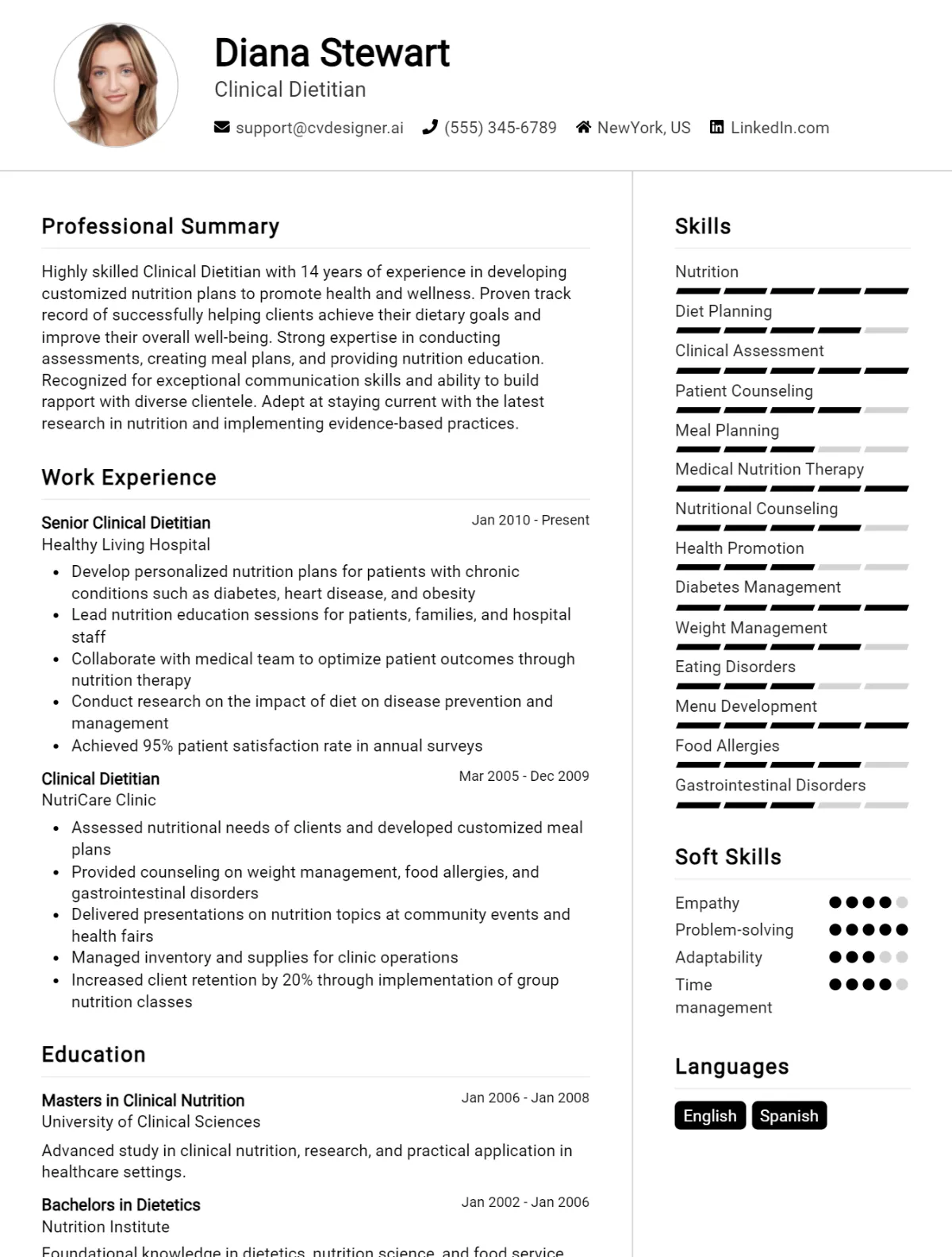 Clinical Dietitian CV Example For 2024: Expert Tips & Templates ...