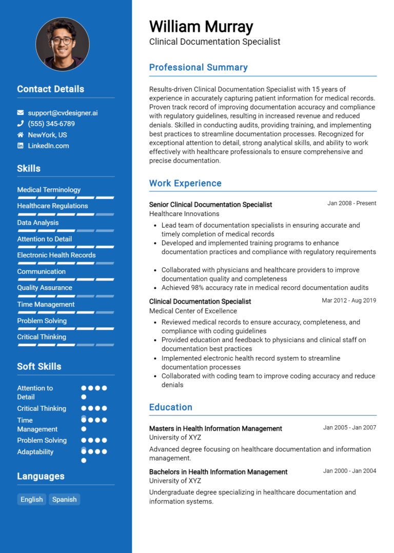 Clinical Documentation Specialist Resume Example for 2025: How to Craft a Winning CV
