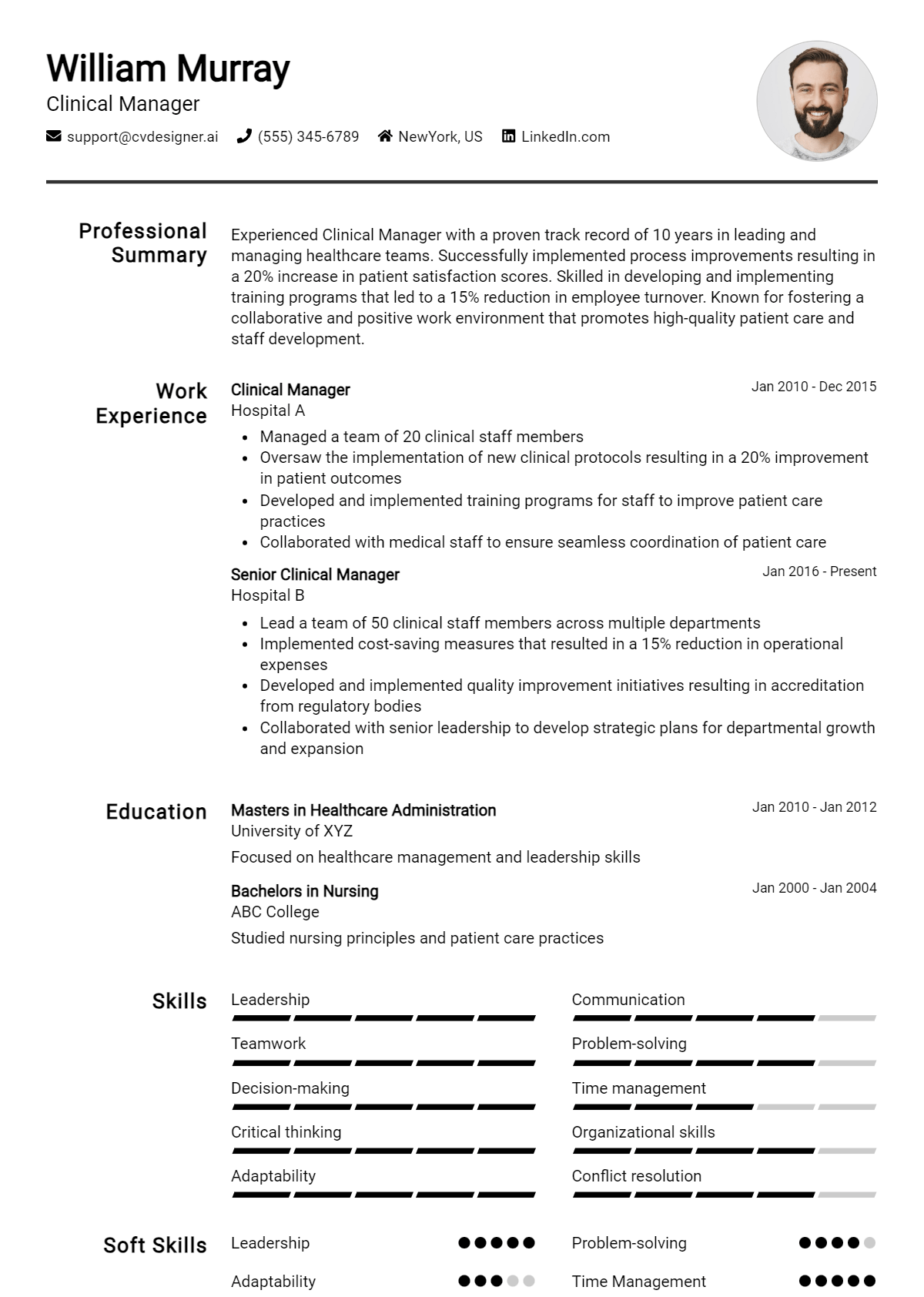 Clinical Manager Resume Example