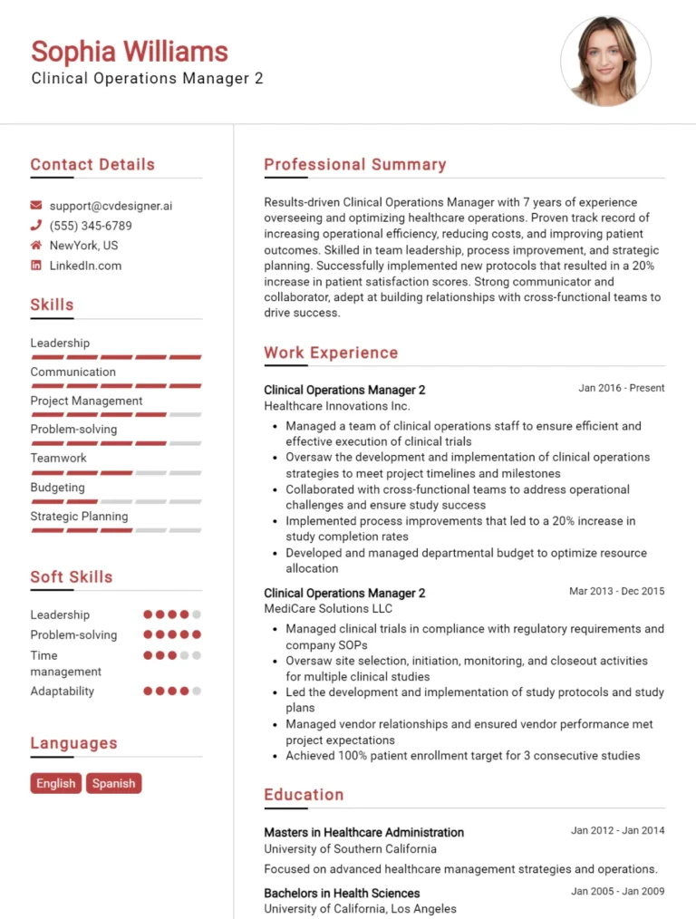 Clinical Operations Manager CV Example For 2025: How to Craft a Winning CV