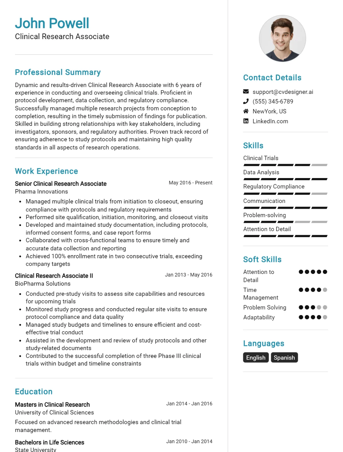 Clinical Research Associate CV Example