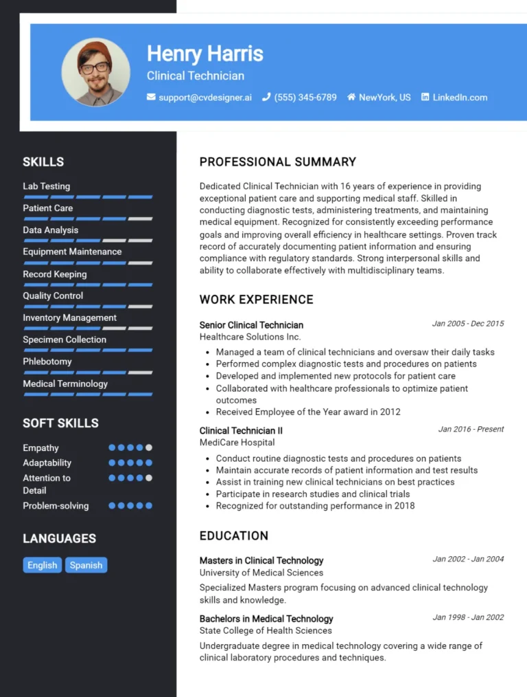 Clinical Technician CV Example For 2025: Best Tips & Templates