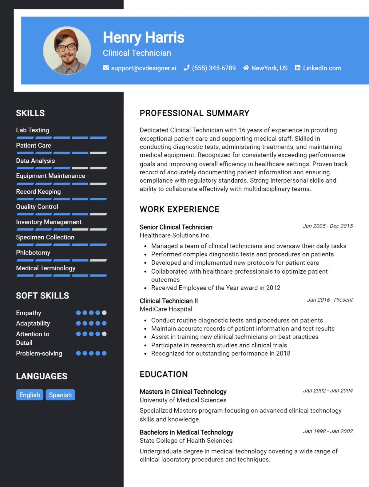 Clinical Technician CV Example