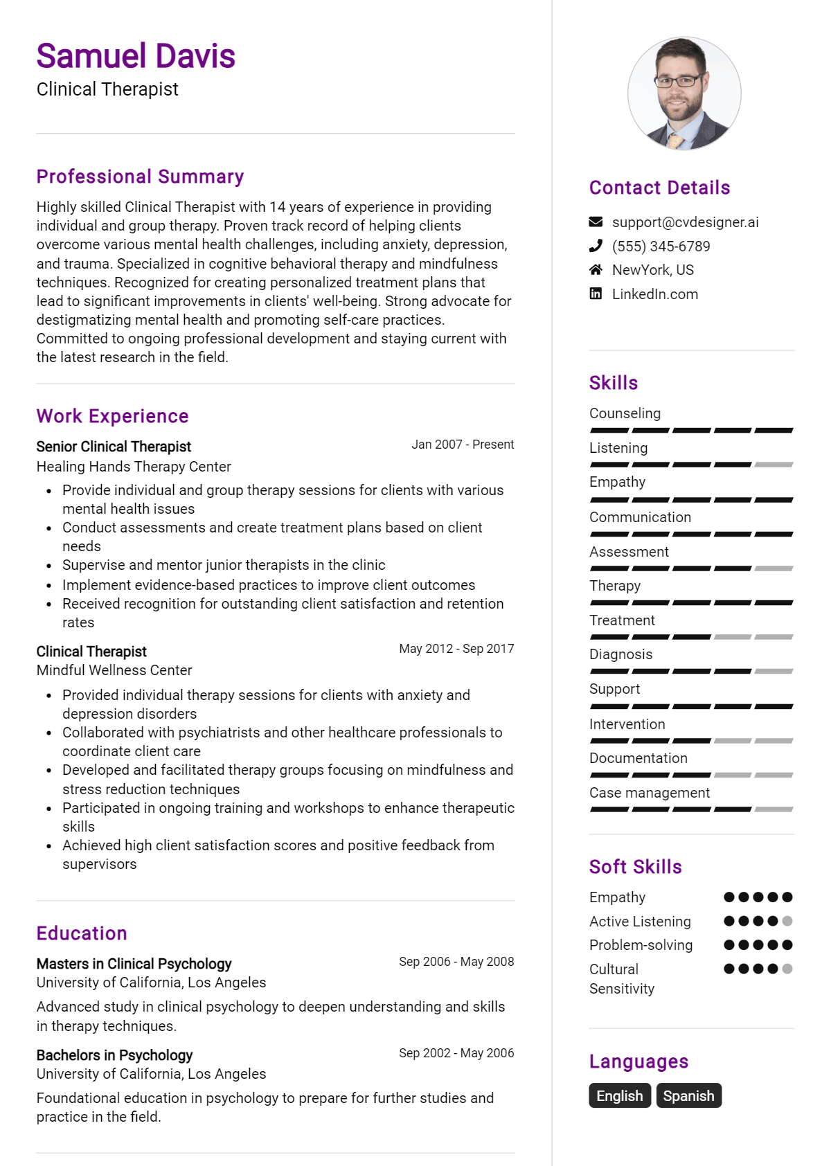 Clinical Therapist Resume Example