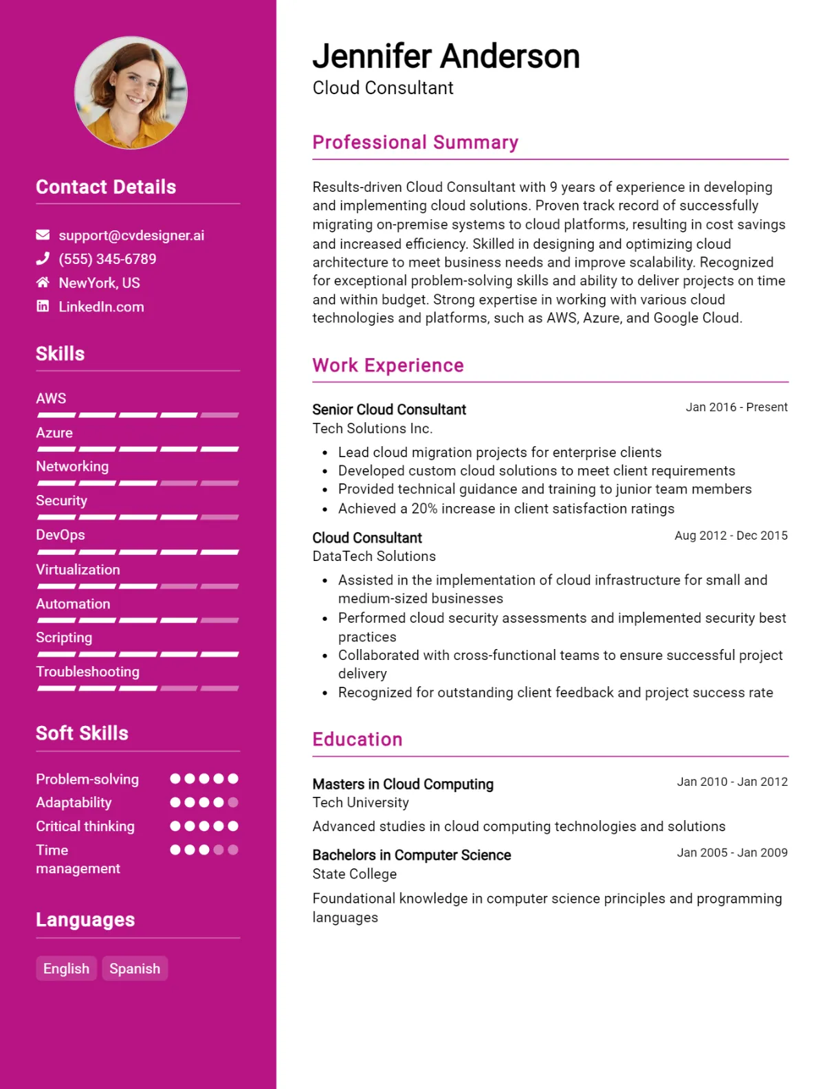 Cloud Consultant CV Example