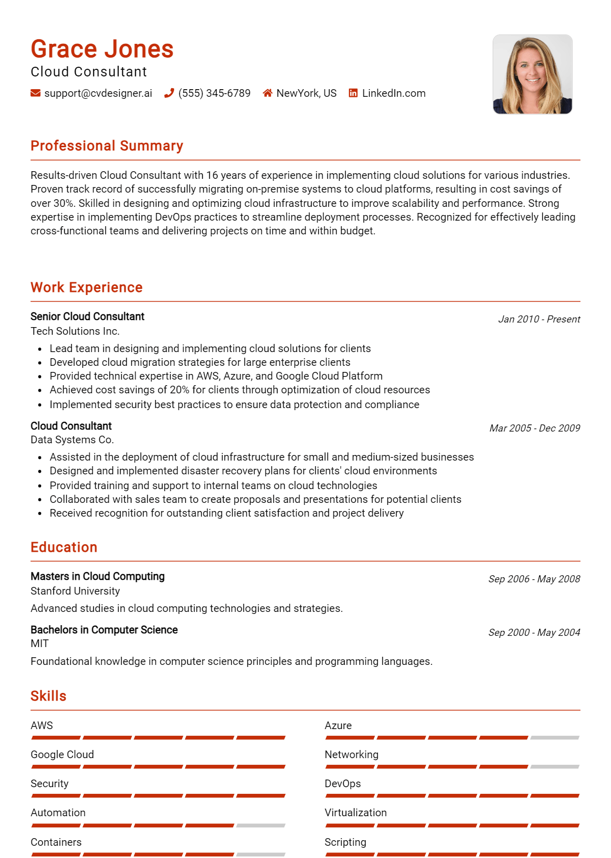 Cloud Consultant Resume Example