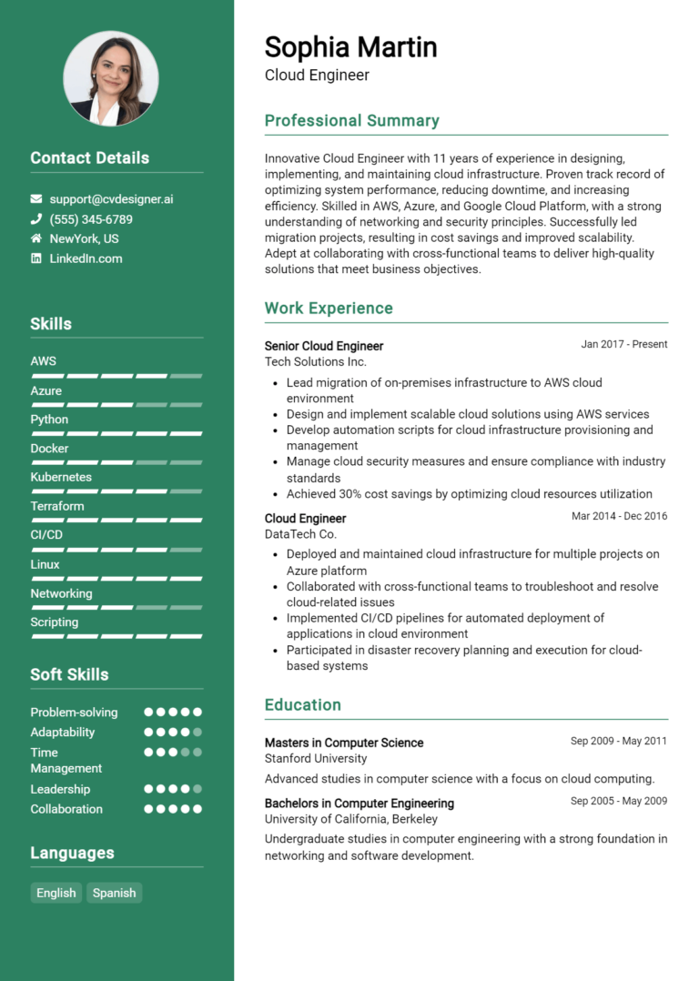 Cloud Engineer Resume Example for 2025: Best Writing Guide