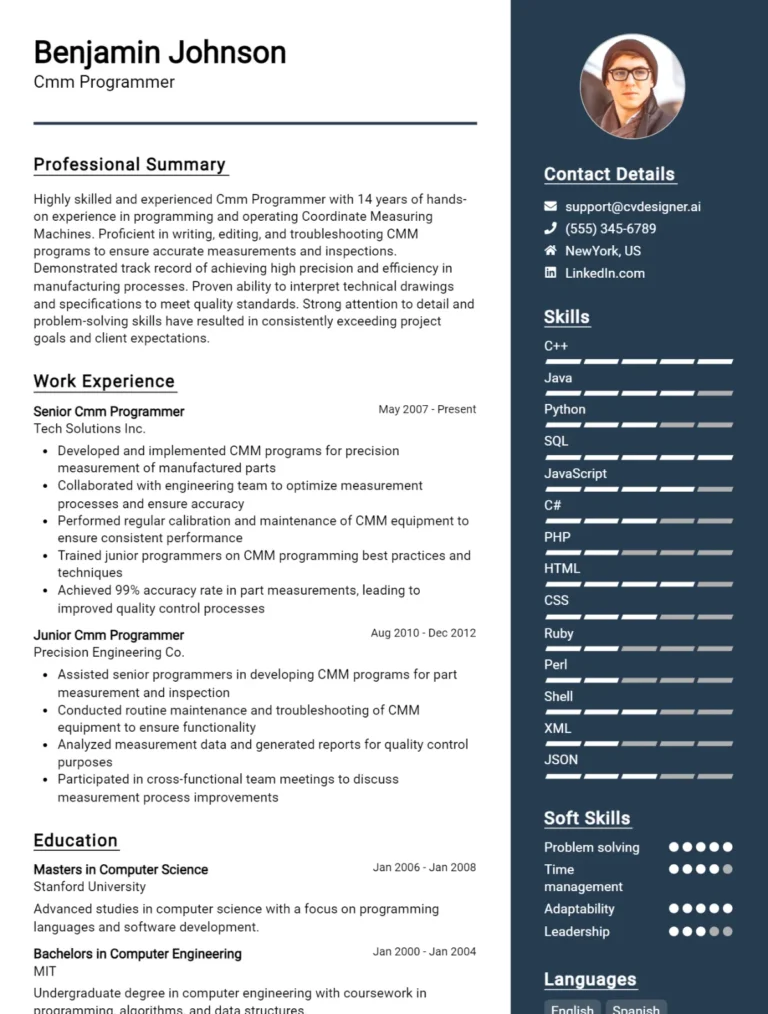 CMM Programmer CV Example For 2025: Best Formatting Tips