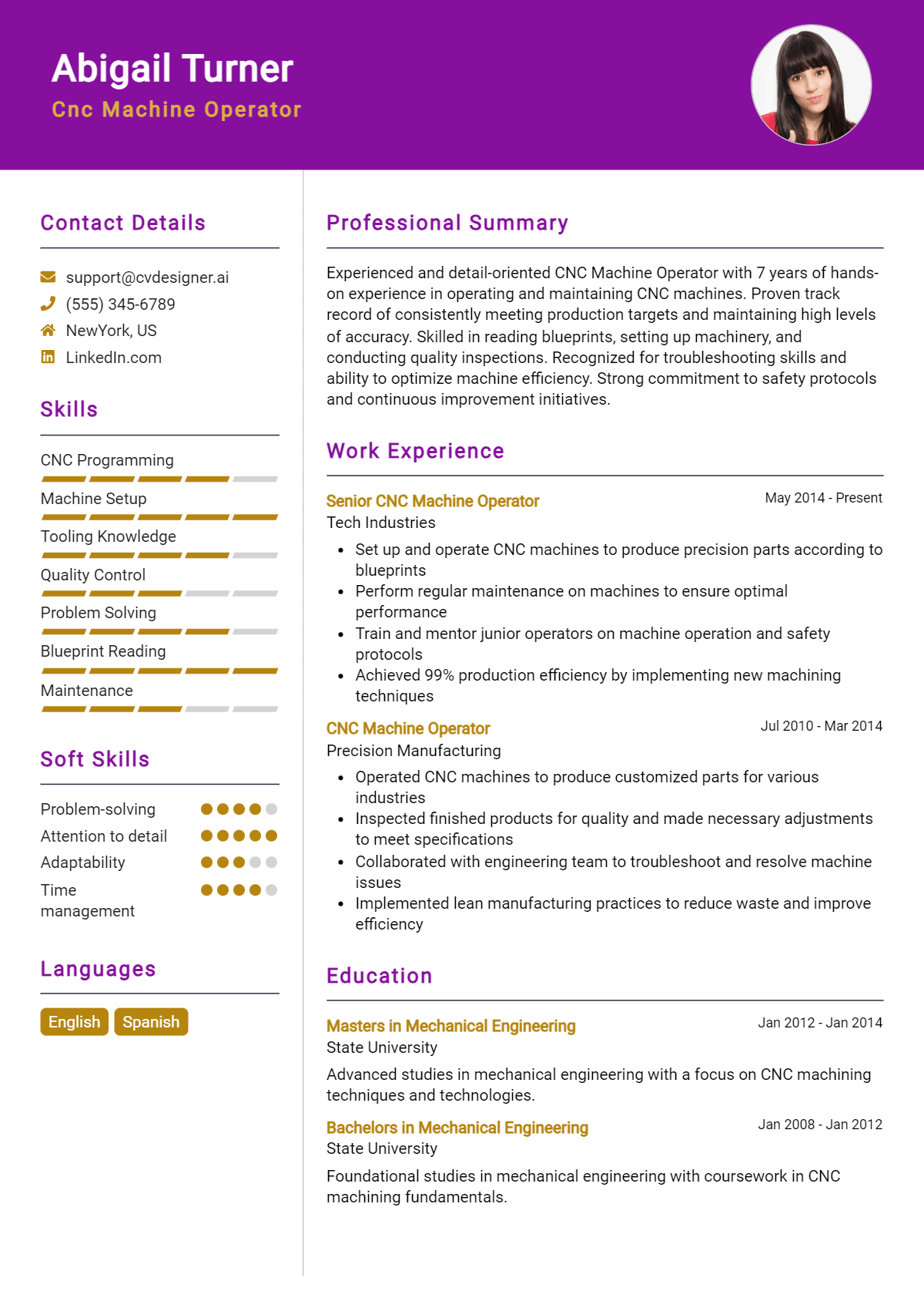 Cnc Machine Operator Resume Example