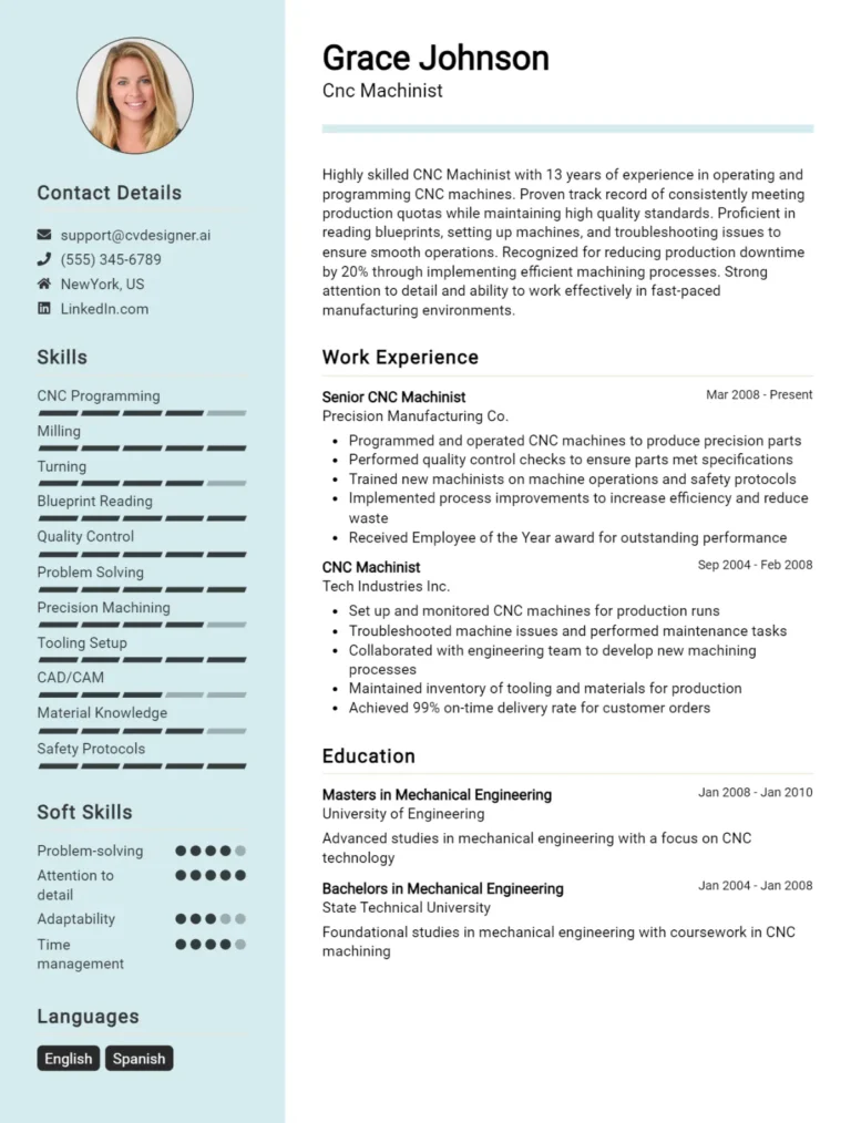 CNC Machinist CV Example For 2025: Expert Tips & Templates