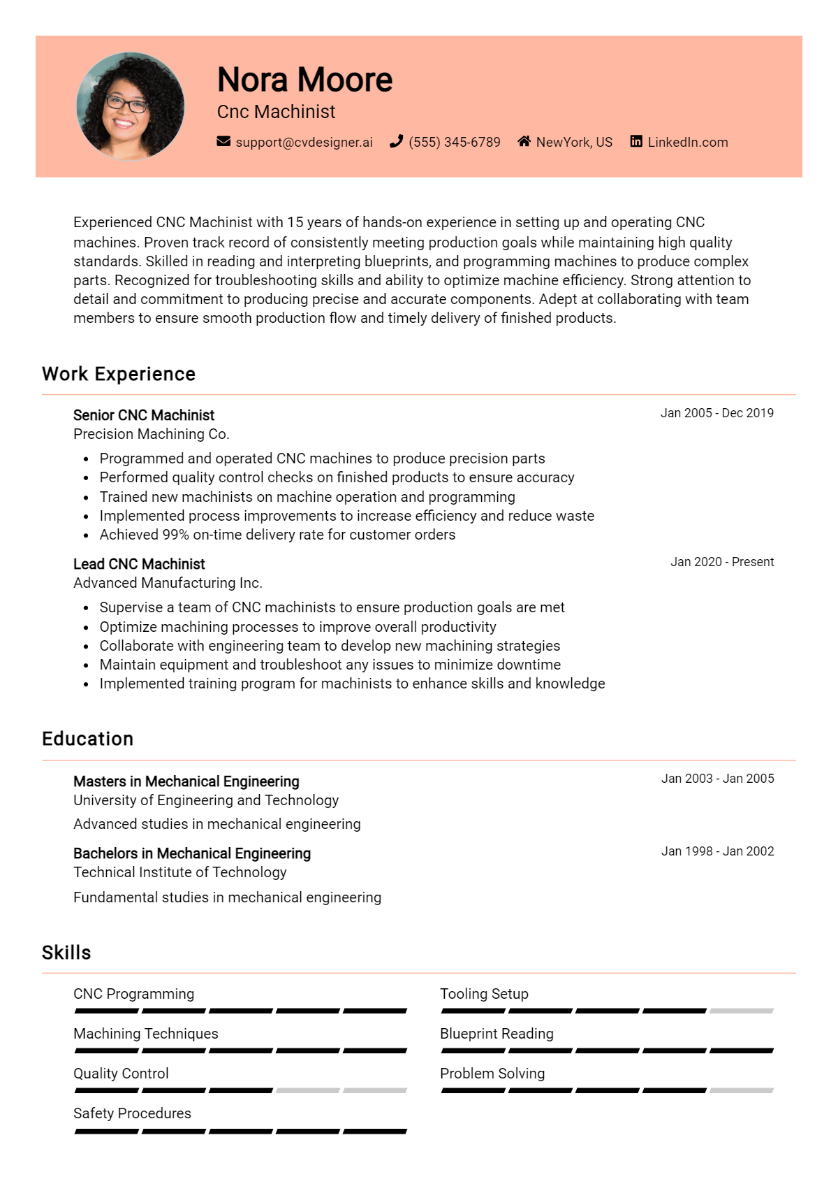 CNC Machinist Resume Example for 2024: Best Formatting Tips - CVDesigner.ai