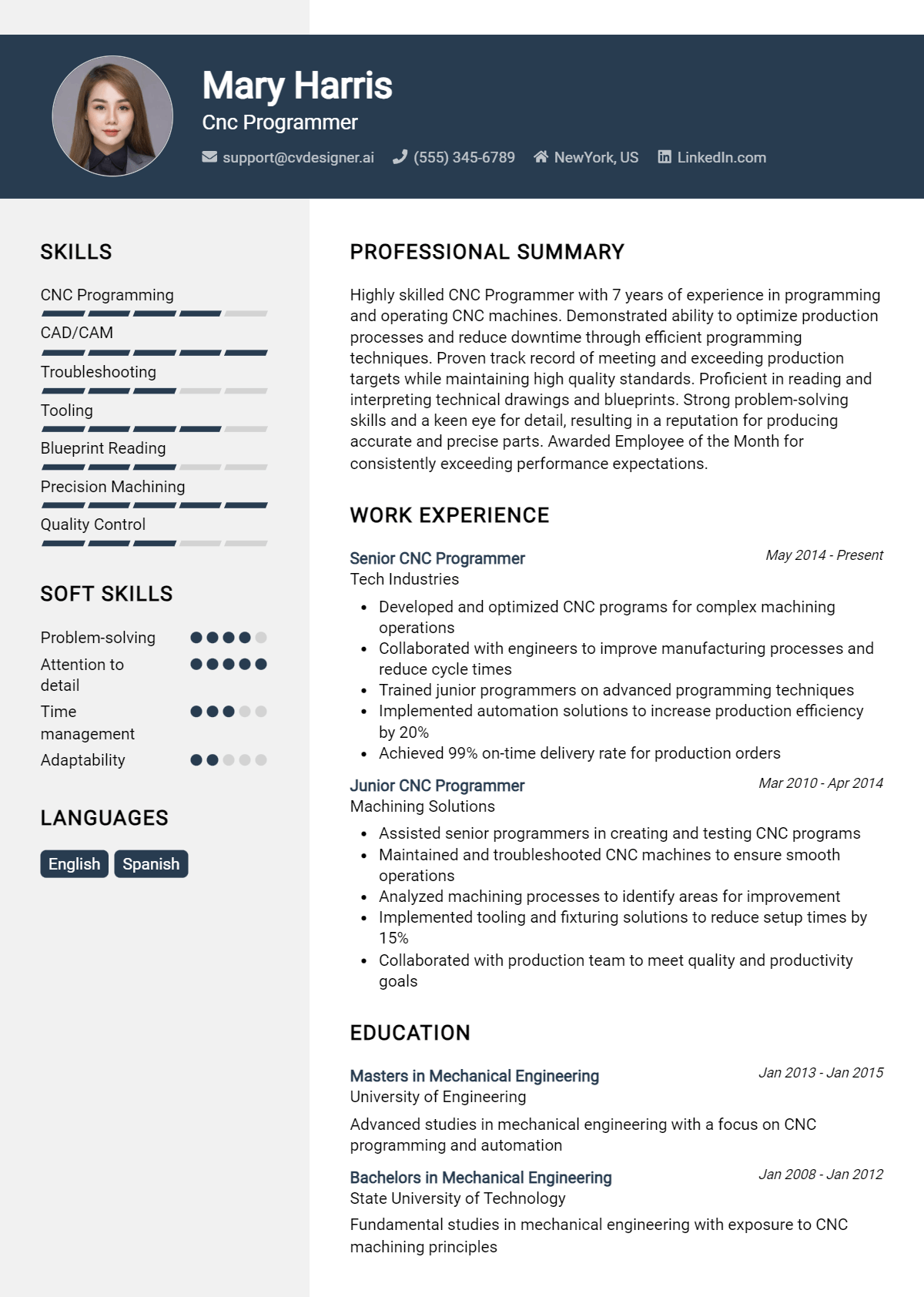 Cnc Programmer Resume Example