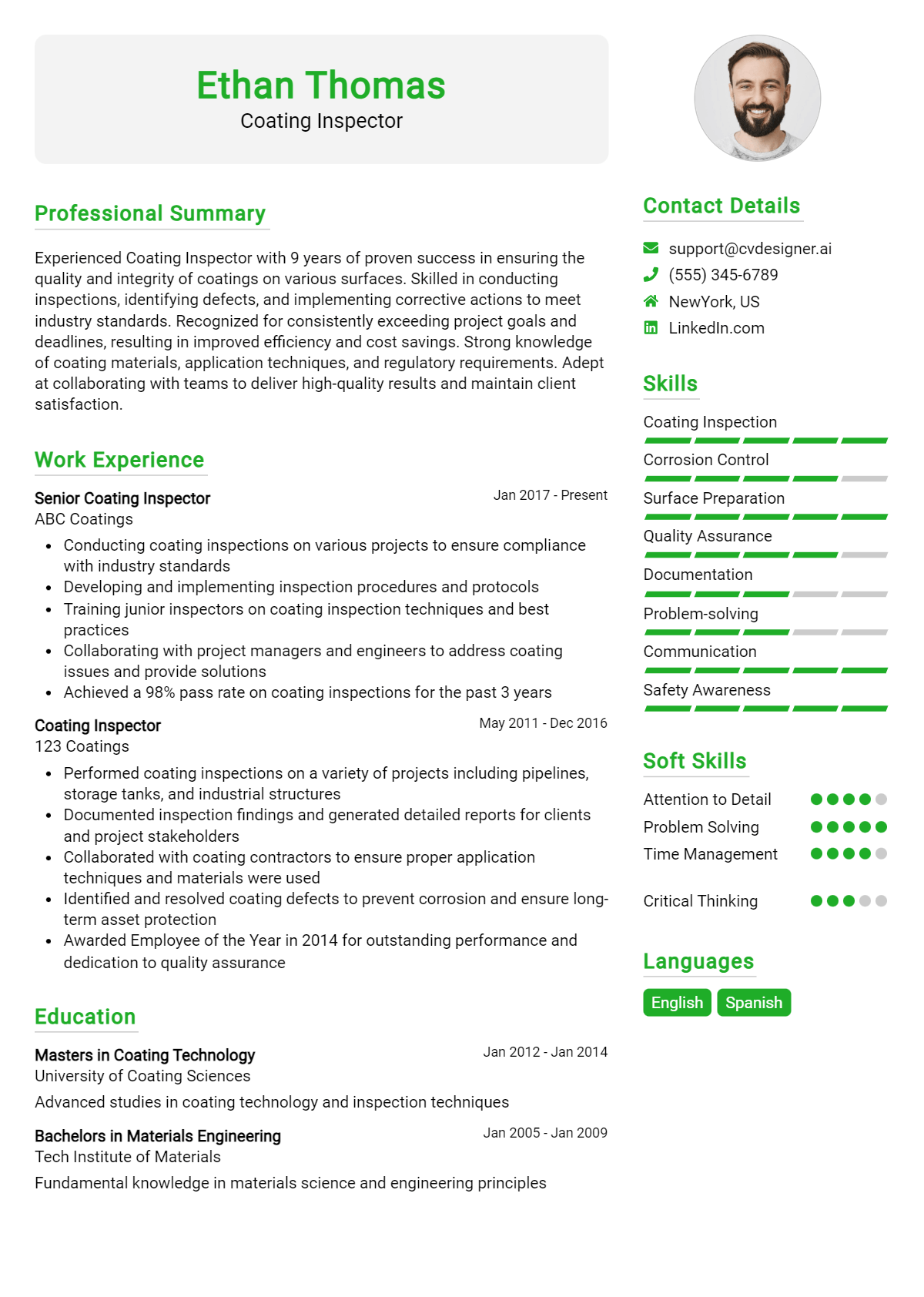 Coating Inspector Resume Example