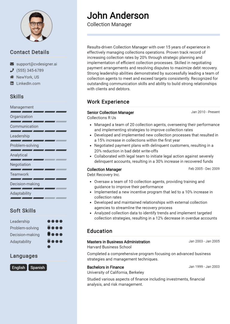 Collection Manager Resume Example for 2025: Ultimate Guide