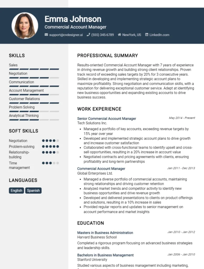Commercial Account Manager CV Example