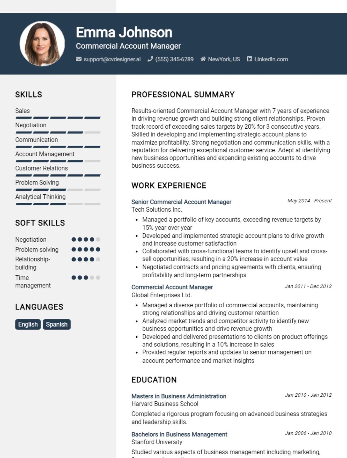Commercial Account Manager CV Example