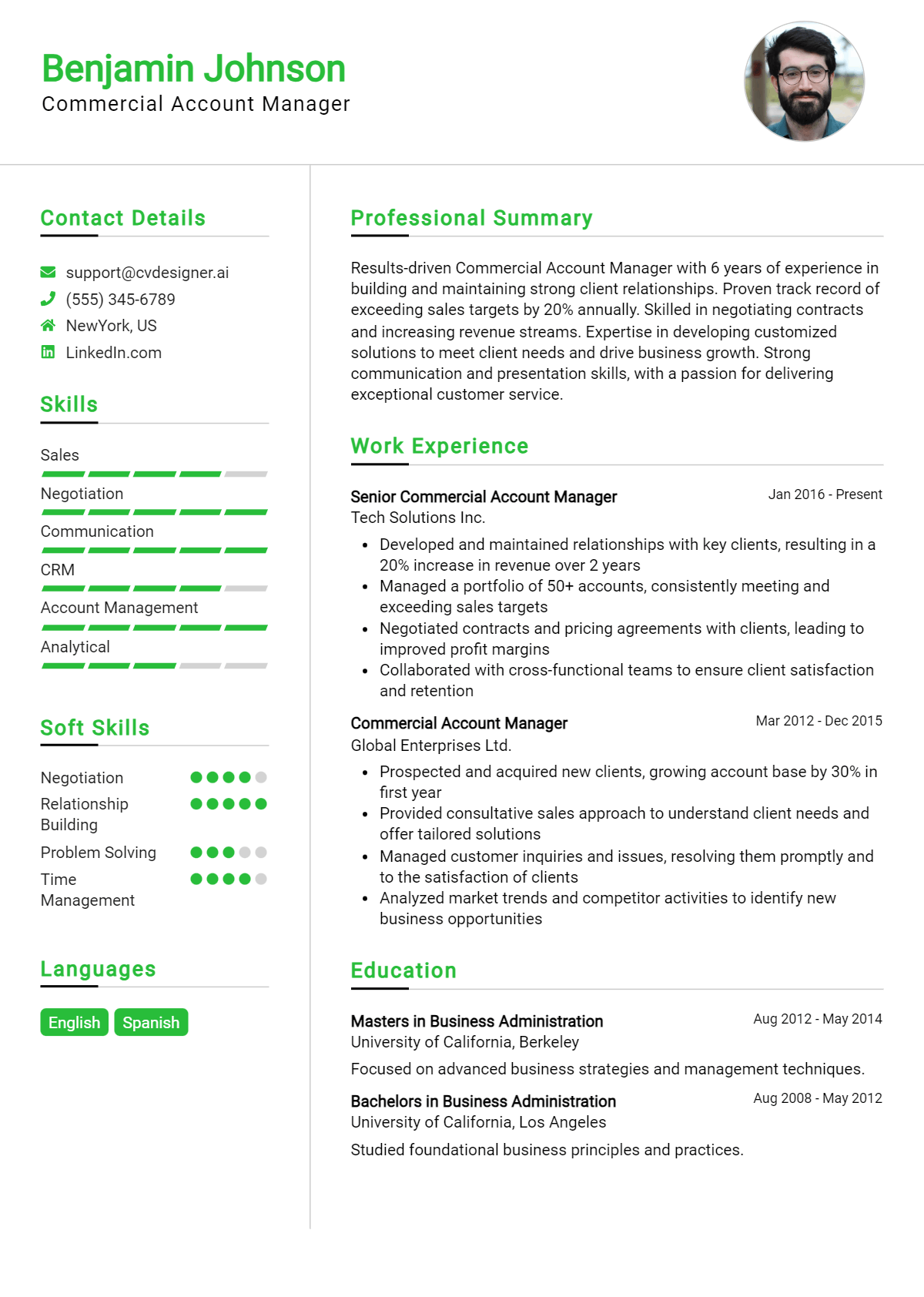 Commercial Account Manager Resume Example