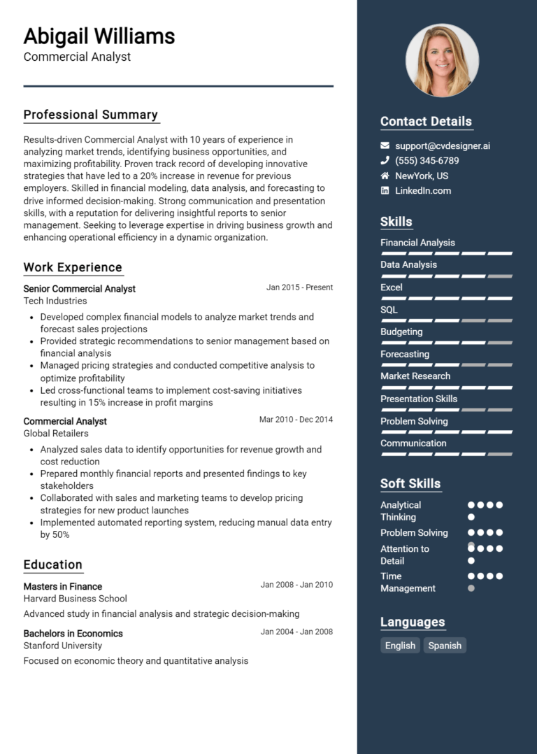 Commercial Analyst Resume Example for 2025: Free Downloadable Templates