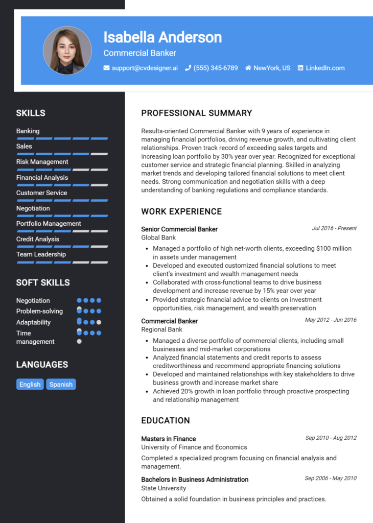 Commercial Banker Resume Example