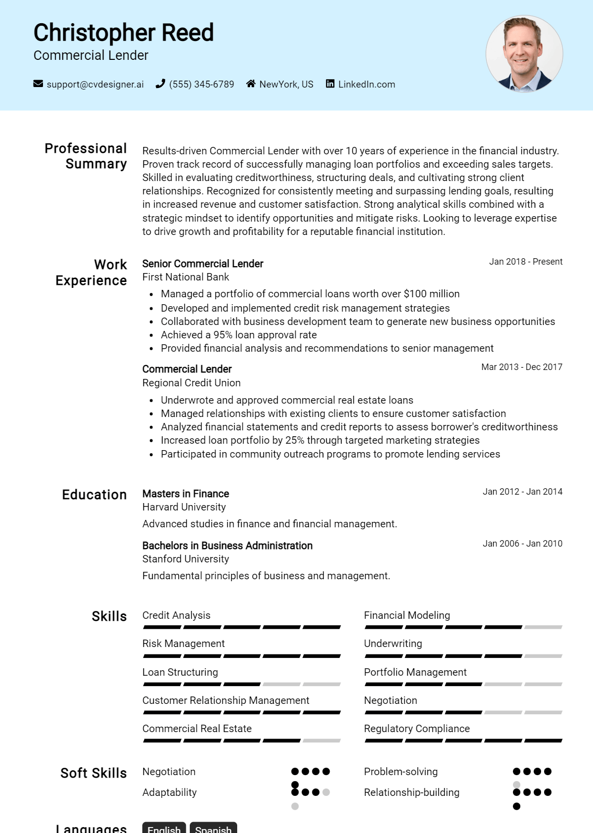Commercial Lender Resume Example