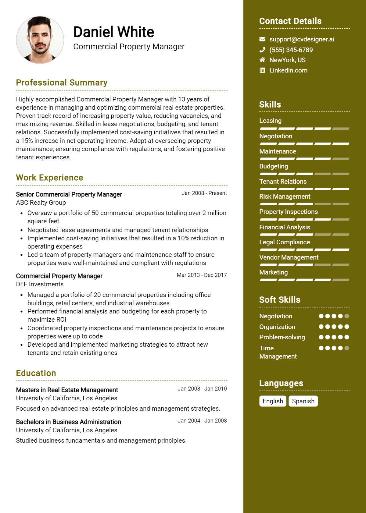 Commercial Property Manager Resume Example