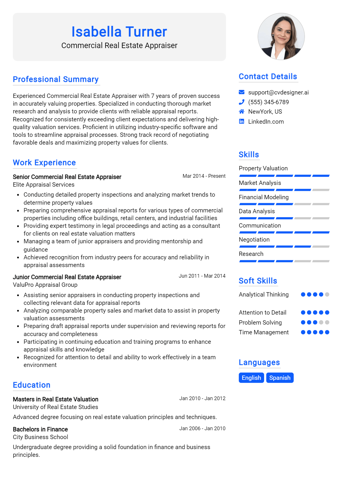 Commercial Real Estate Appraiser Resume Example
