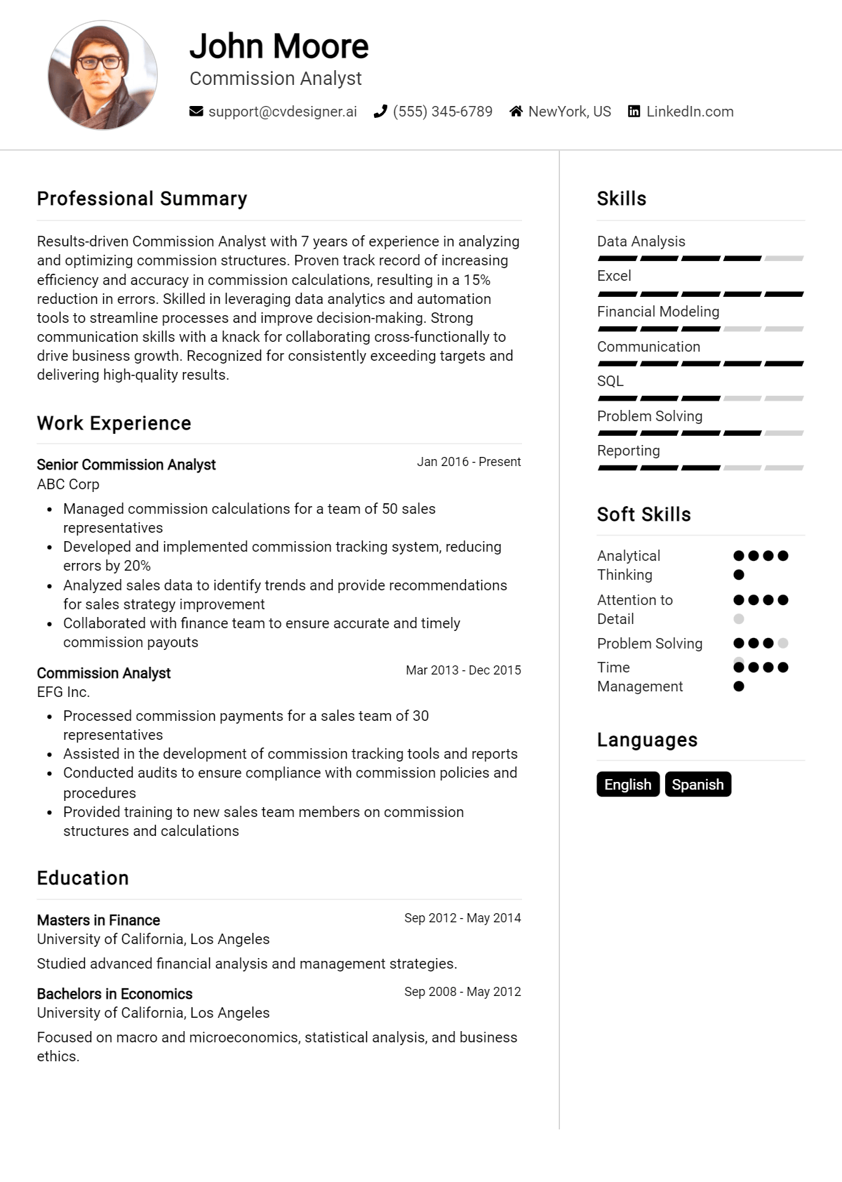 Commission Analyst Resume Example for 2024: Examples & Free Templates ...