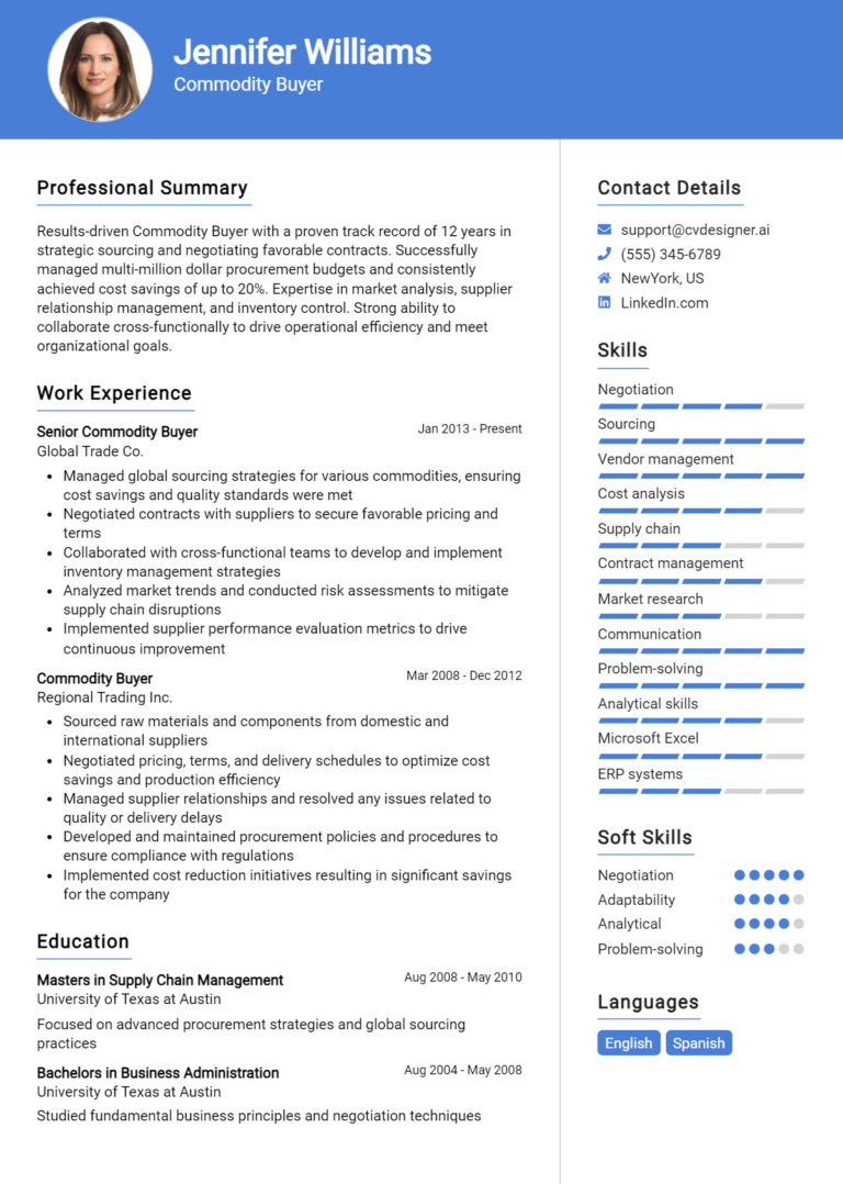 Commodity Buyer Resume Example for 2025: Resume Guide