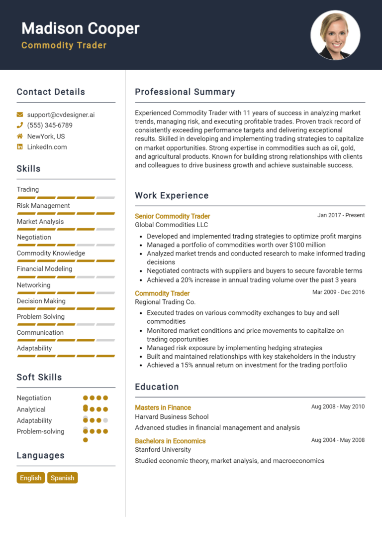 Commodity Trader Resume Example for 2025: Tips to Stand Out