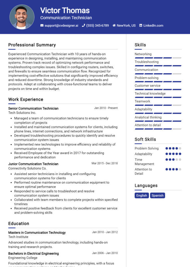 Communication Technician Resume Example