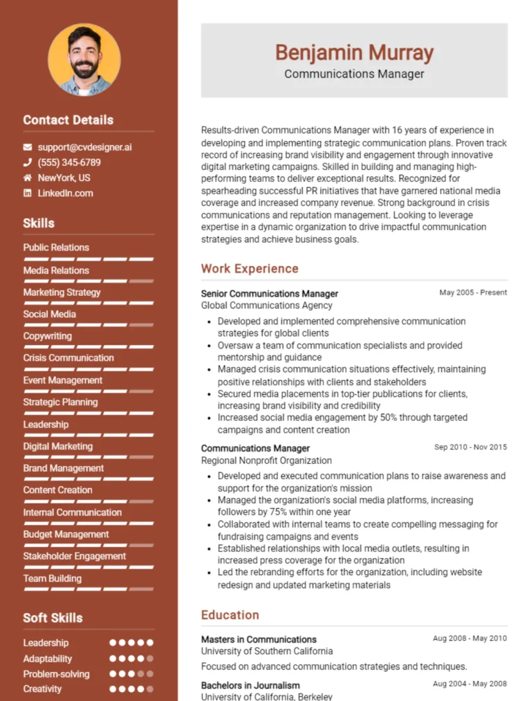 Communications Manager CV Example For 2025: Tips & Templates