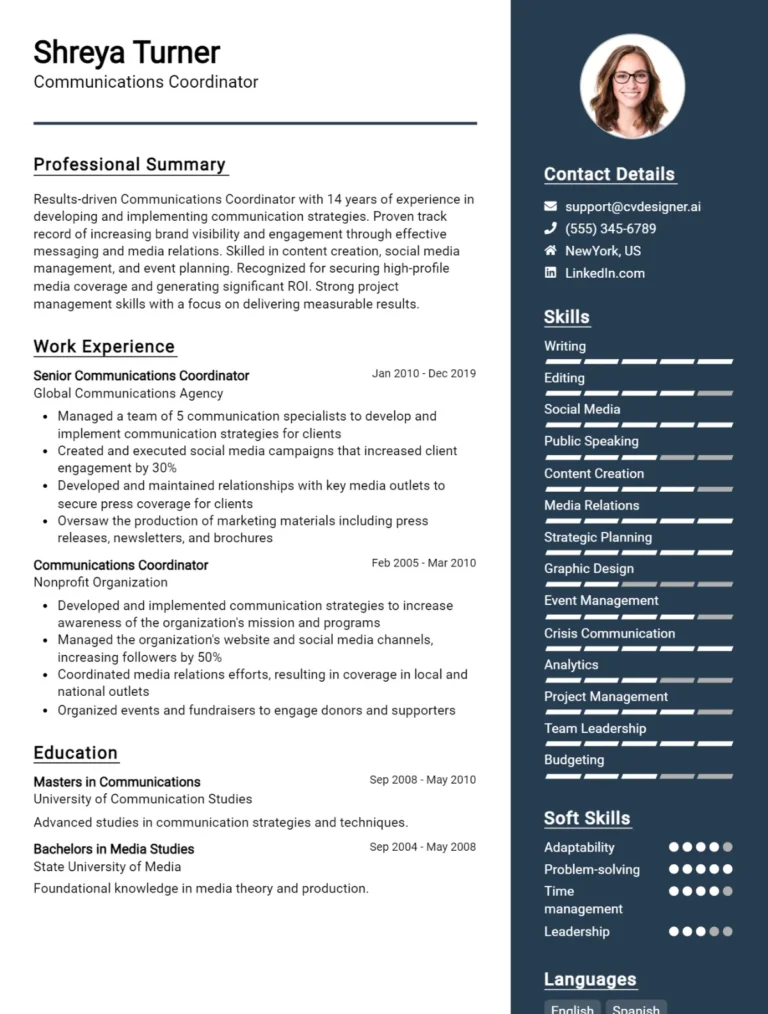 Communications Coordinator CV Example For 2025: Best Tips & Templates
