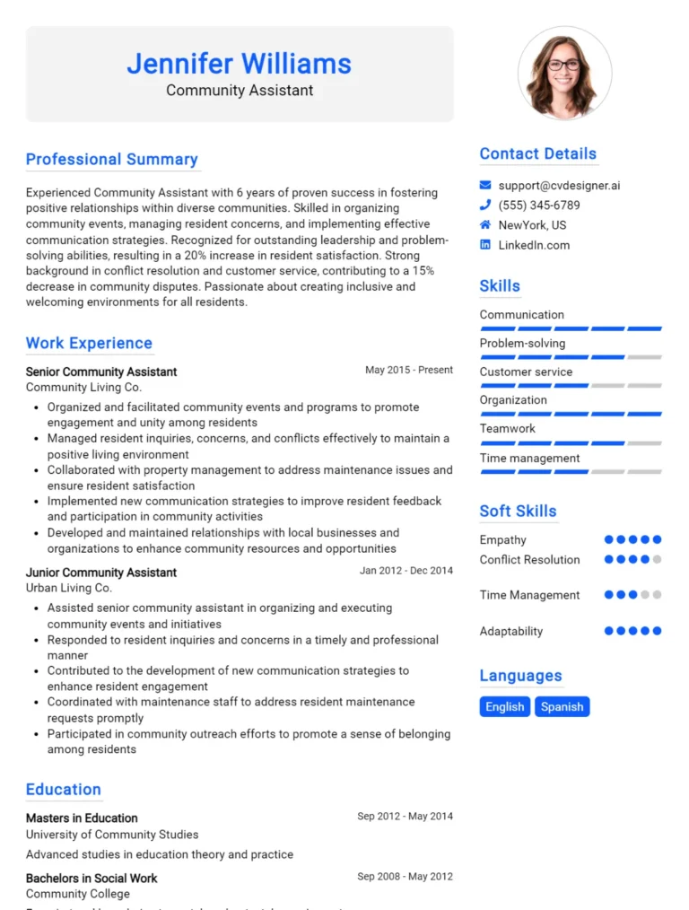 Community Assistant CV Example For 2025: Tips to Stand Out