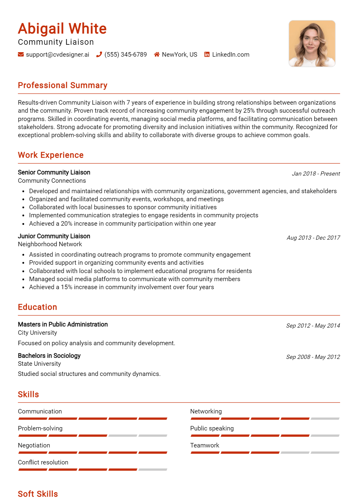 Community Liaison Resume Example