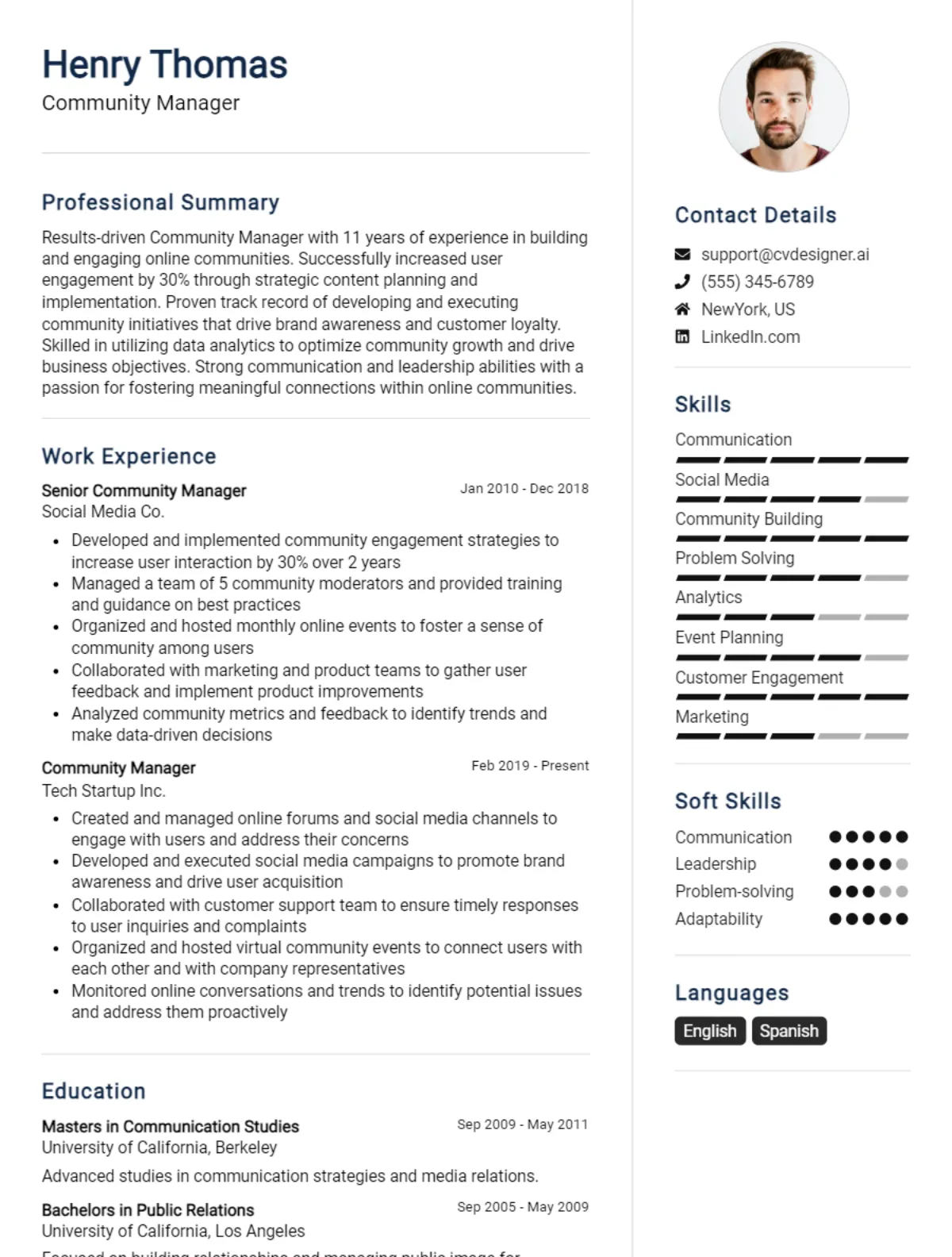 Community Manager CV Example