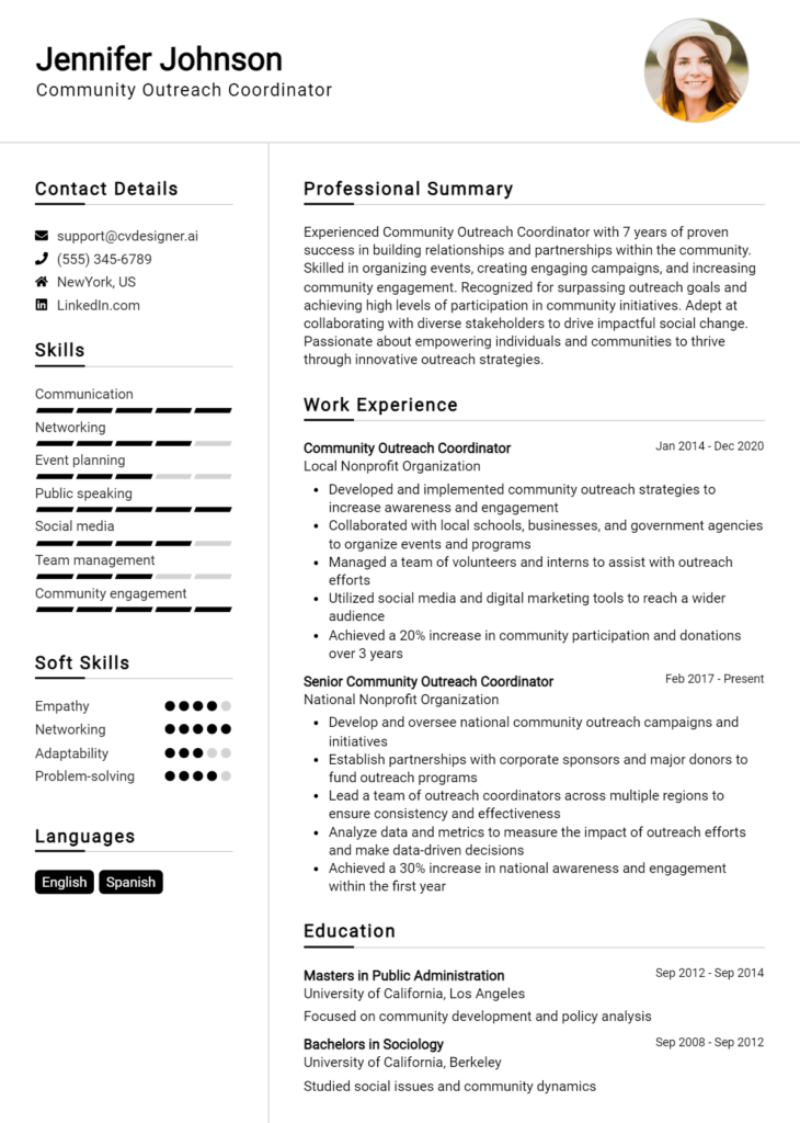 Community Outreach Coordinator Resume Example for 2024: Professional CV ...