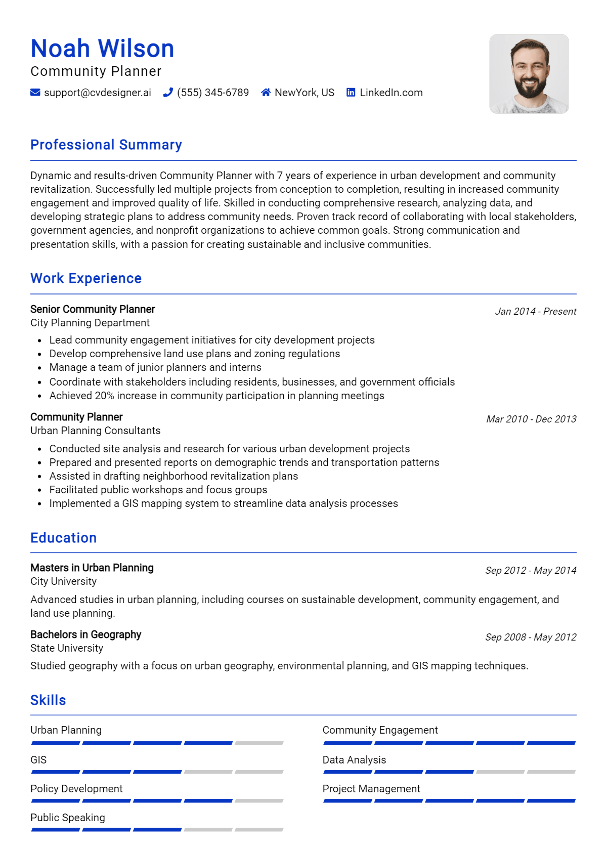 Community Planner Resume Example