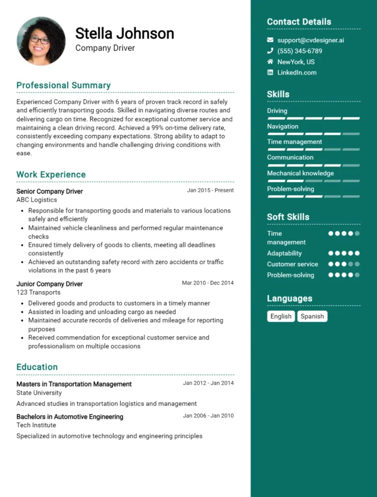 Company Driver CV Example For 2025: How to Create a Professional CV