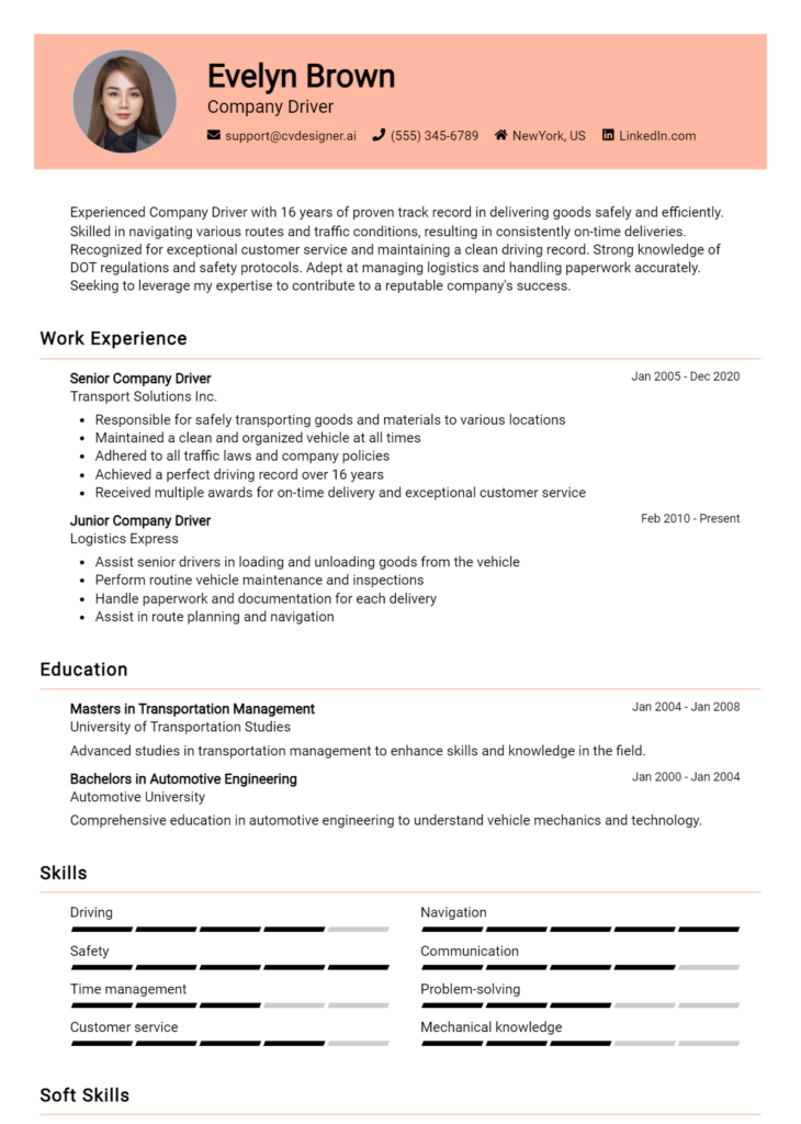 Company Driver Resume Example