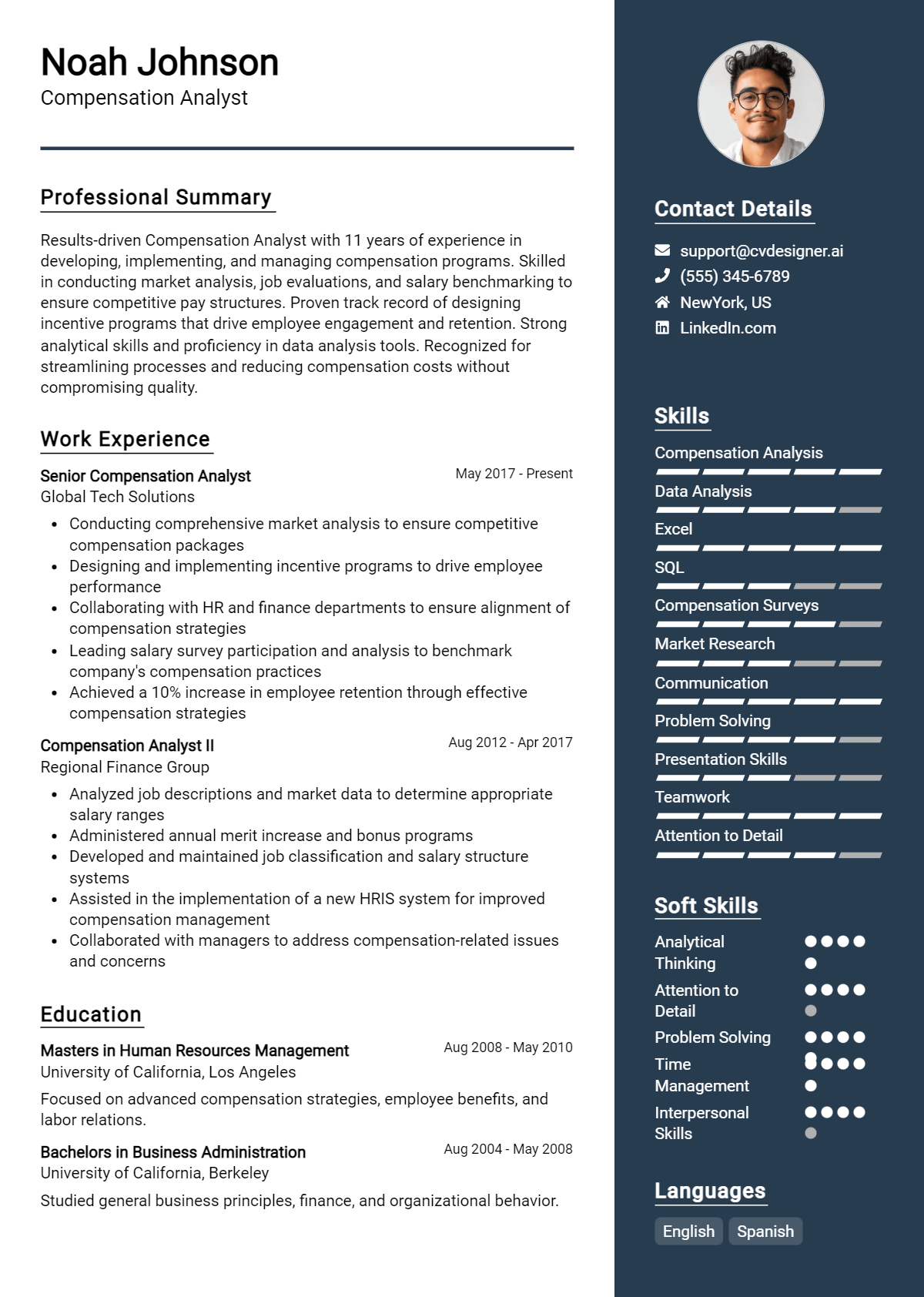 Compensation Analyst Resume Example