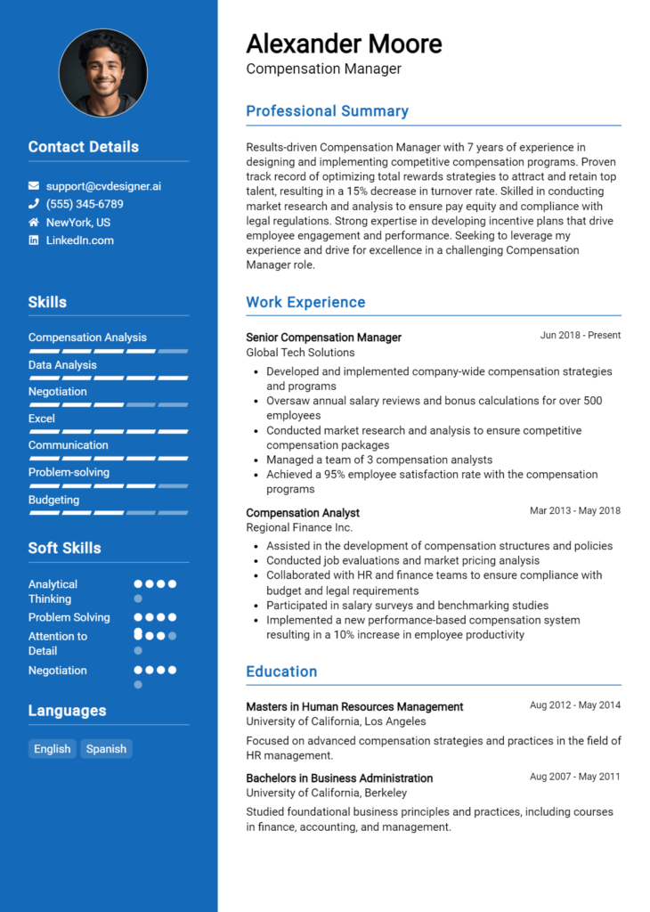 Compensation Manager Resume Example For 2024 Proven Tips And Templates Cvdesignerai 2117