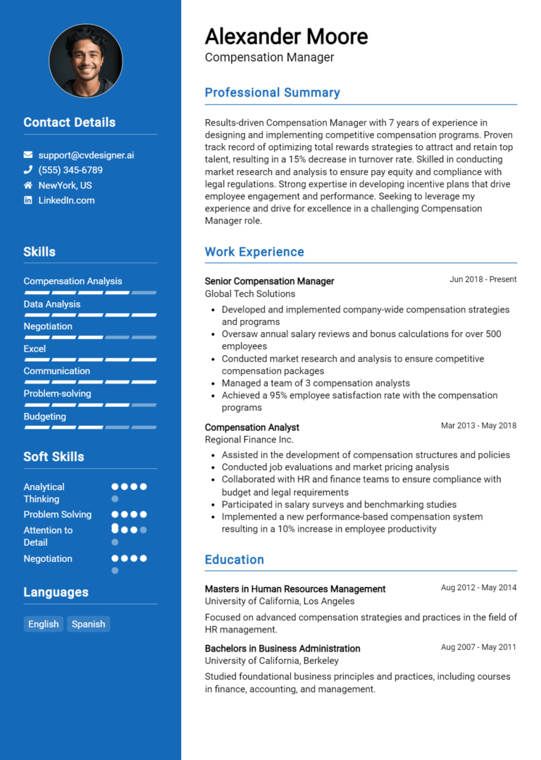 Compensation Manager Resume Example for 2025: Proven Tips & Templates