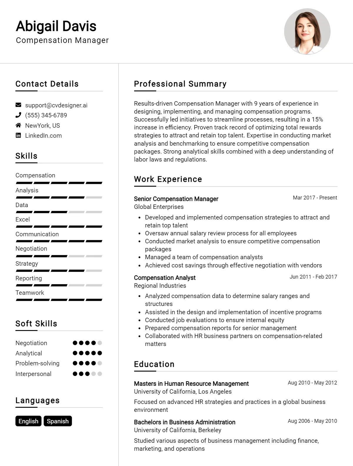 Compensation Manager CV Example