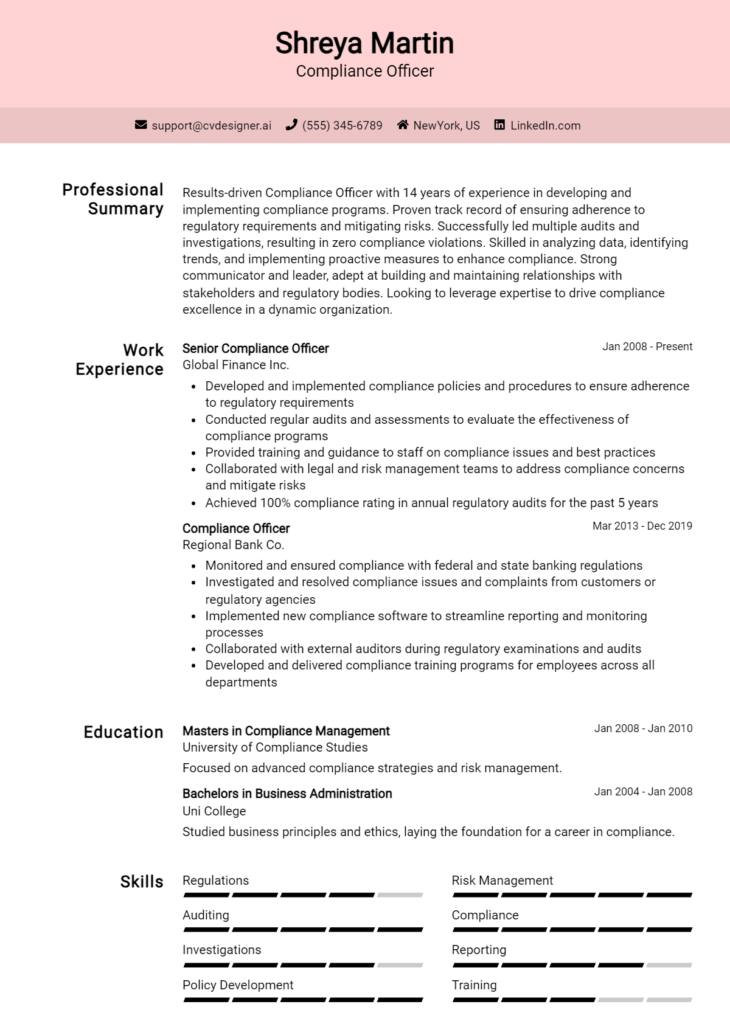 Compliance Officer Resume Example for 2024: How to Craft a Winning CV ...