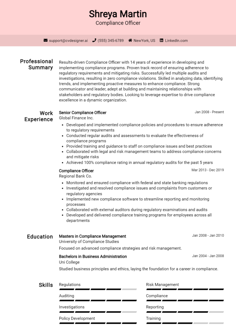 Compliance Officer Resume Example for 2025: How to Craft a Winning CV