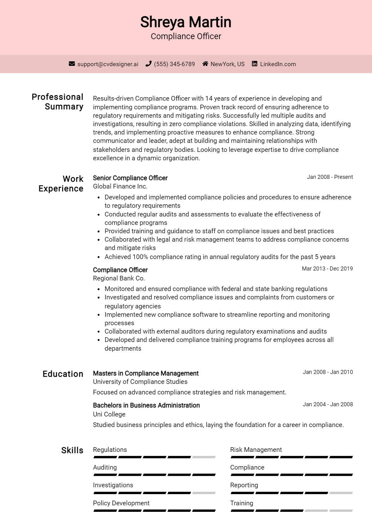 Compliance Officer Resume Example for 2024: How to Craft a Winning CV ...