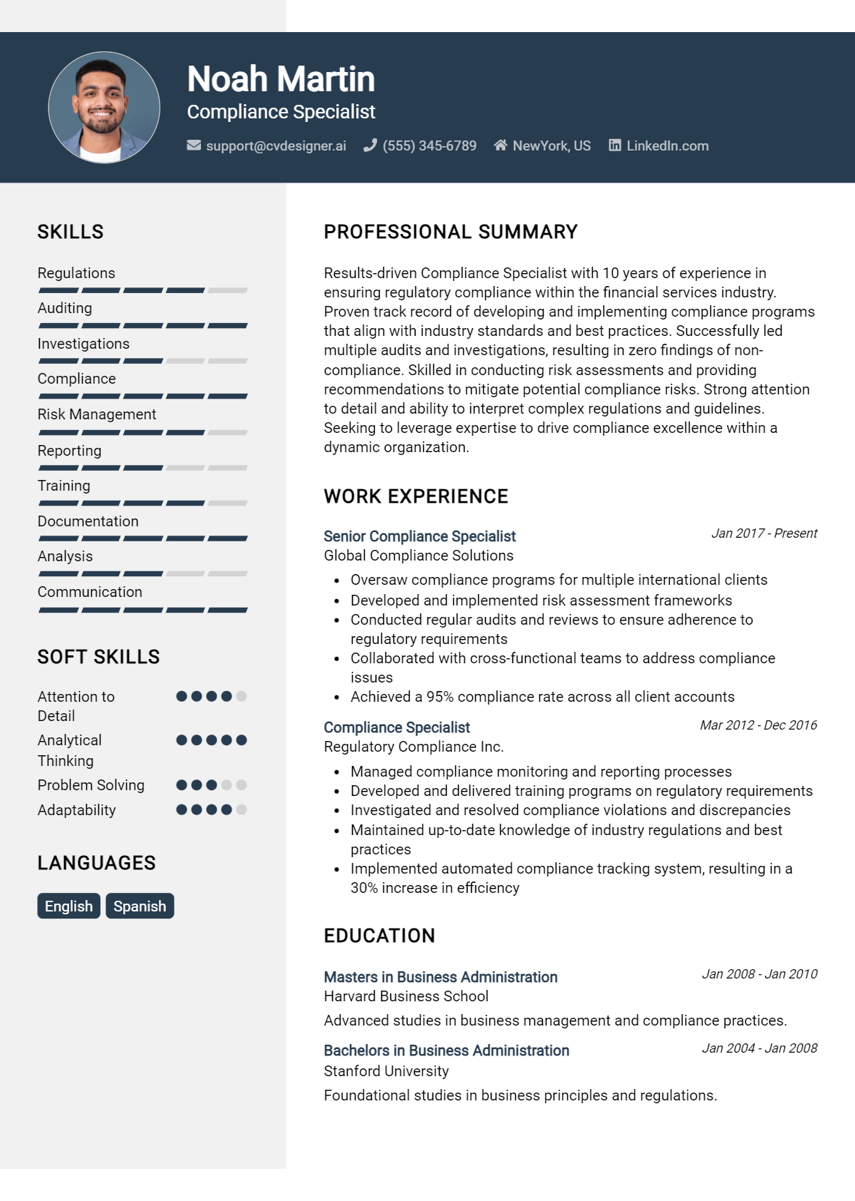 Compliance Specialist Resume Example